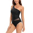 thumbnail image 3 of Traje de baño de una pieza para mujer, control de abdomen, cuello asimétrico plisado, un solo tirante, de malla., 3 of 4