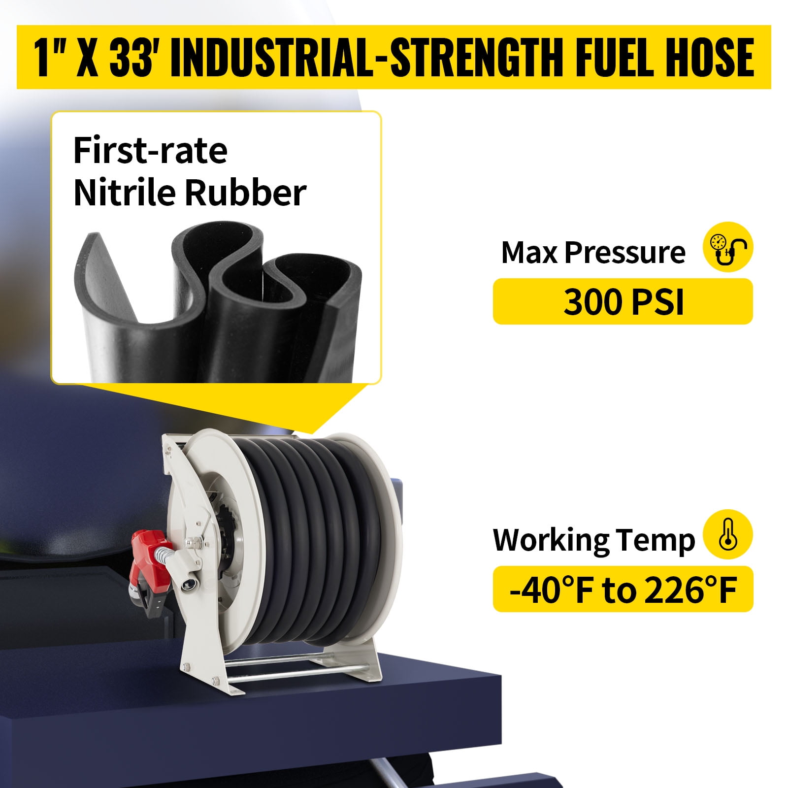 BENTISM Diesel Fuel Hose Reel 33'x1 Retractable Hose Reel for Oil Fuel  Reel w/Hose