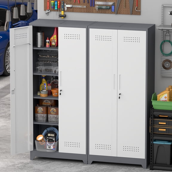 72 Inches Lockers, Cleaning Tool Cabinets With Locking Doors, High Broom Tool Storage Cabinets, Adjustable Shelves, Large Cabinets for Kitchens, Offices, Shops