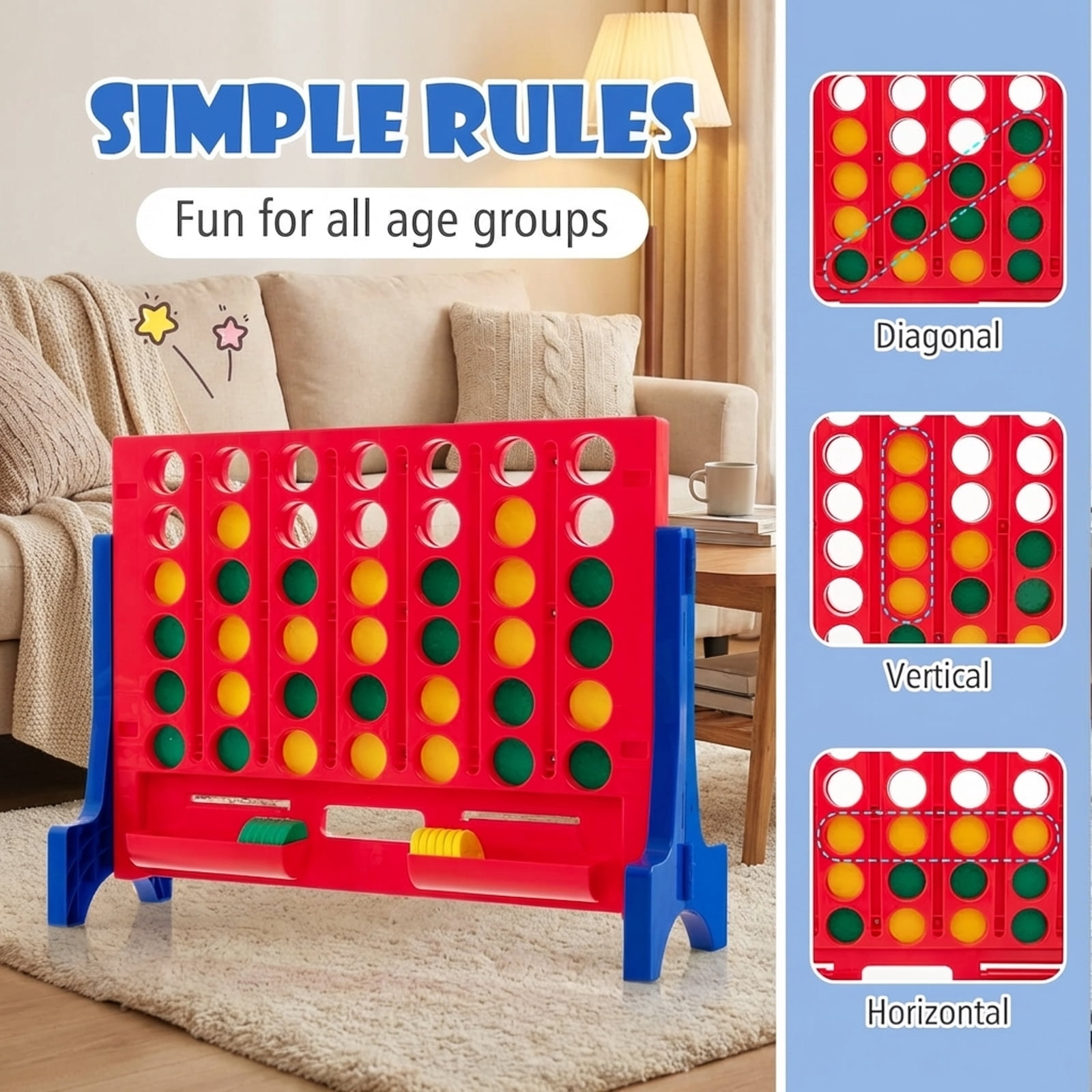 Redsmile Jumbo 4-to-Score Connect Game Set with Carrying Bag and 42 Coins in Blue - Family Game Night Entertainment for All Ages Indoor Outdoor Yard Party Fun