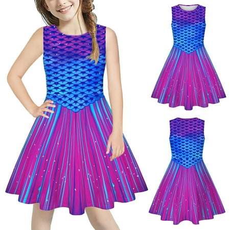 

Aayomet Flower Girl Dress Dress Sleeveless Round Summer Girls Print Cute Loose Holiday Neck Girls Dress&Skirt as shown 7-8 Years