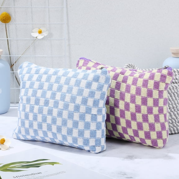 Clispeed 2Pcs Checkered Makeup Pouches with Metal Zipper Large Capacity Assorted Colors