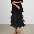 thumbnail image 2 of FEIFLY Women Layered Fringe Hem Maxi Skirt For Elegant Tiered Ruffle Design Flowy Boho Style High Waist A-Line Long Skirt Casual Party Wear Trendy Female Solid Color Dailywear, 2 of 4