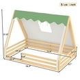 thumbnail image 3 of [Luckynote]Full Size House Floor Bed with Tent and Light, Solid Wood Teepee Floor Bed with Full-length Guardrails, Montessori and Childlike Design,Natural+Green, 3 of 14