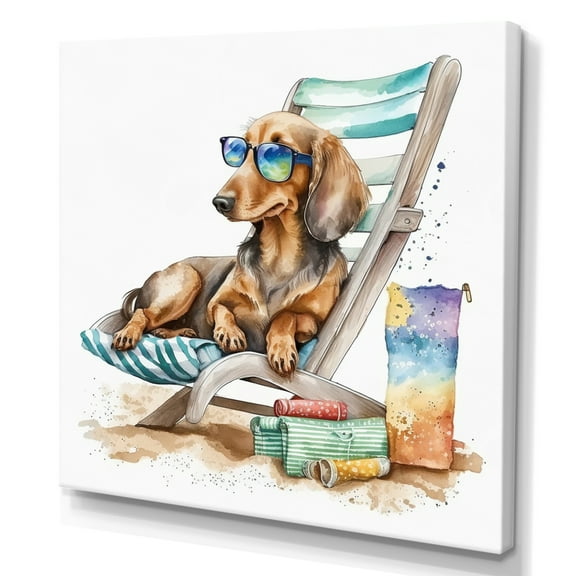 Designart Dog Lounging On The Beach With Sunglasses IV Canvas Wall Art