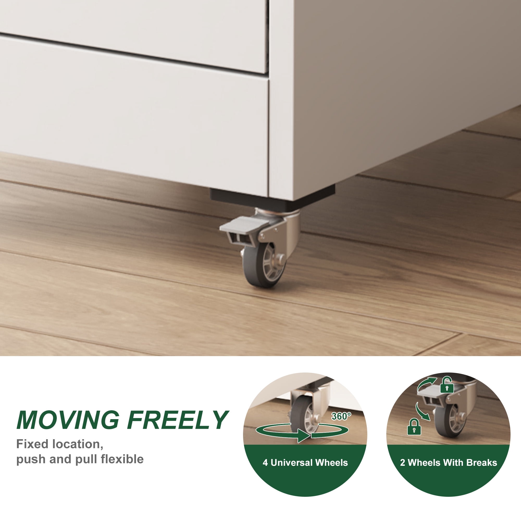 5 Drawer Metal Vertical File Cabinet with Lock on Wheels for Home Office,Heavy Duty Metal Storage Cabinet for A4/Letter/Legal Size Files, White, 17.71"D*15.16"W*64.17"H