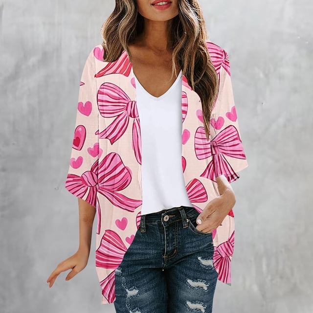 LOVZFMLL Cardigan pour Femmes Mode Décontractée Printemps et Été Imprimé Cardigan à Manches 1/2 Haut