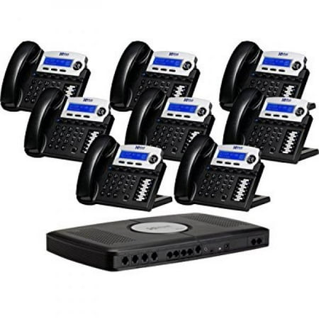 X16 6-Line Small Office Phone System with 8 Charcoal X16 Telephones - Auto Attendant, Voicemail, Caller ID, Paging &