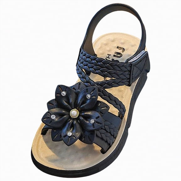 enyan Kid's Sandals Girls Summer Sandals Outdoor Beach Anti-Slip Rubber Soft Sole Newborn Toddler First Walker Shoes,Black,Size 10