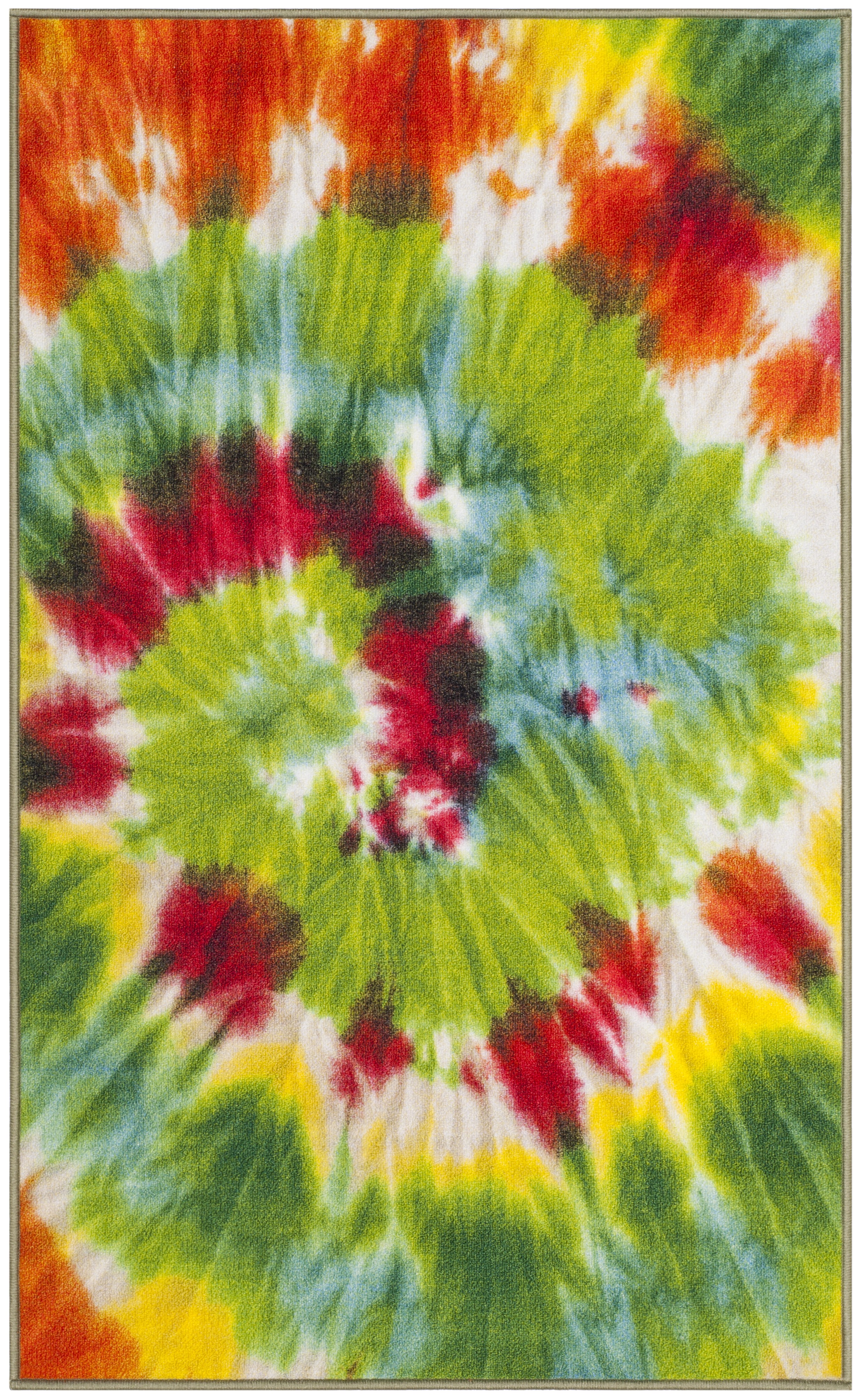 SAFAVIEH Paint Brush Cemal Colorful Area Rug, Green/Orange, 4' x 6'