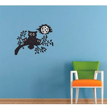 Night Owl Family Moon Cute Night Cartoon Decors Wall Sticker Art Design Decal for Girls Boys Kids Room Bedroom Nursery Kindergarten House Fun Home Decor Stickers Wall Art Vinyl Decoration (10x8 inch)