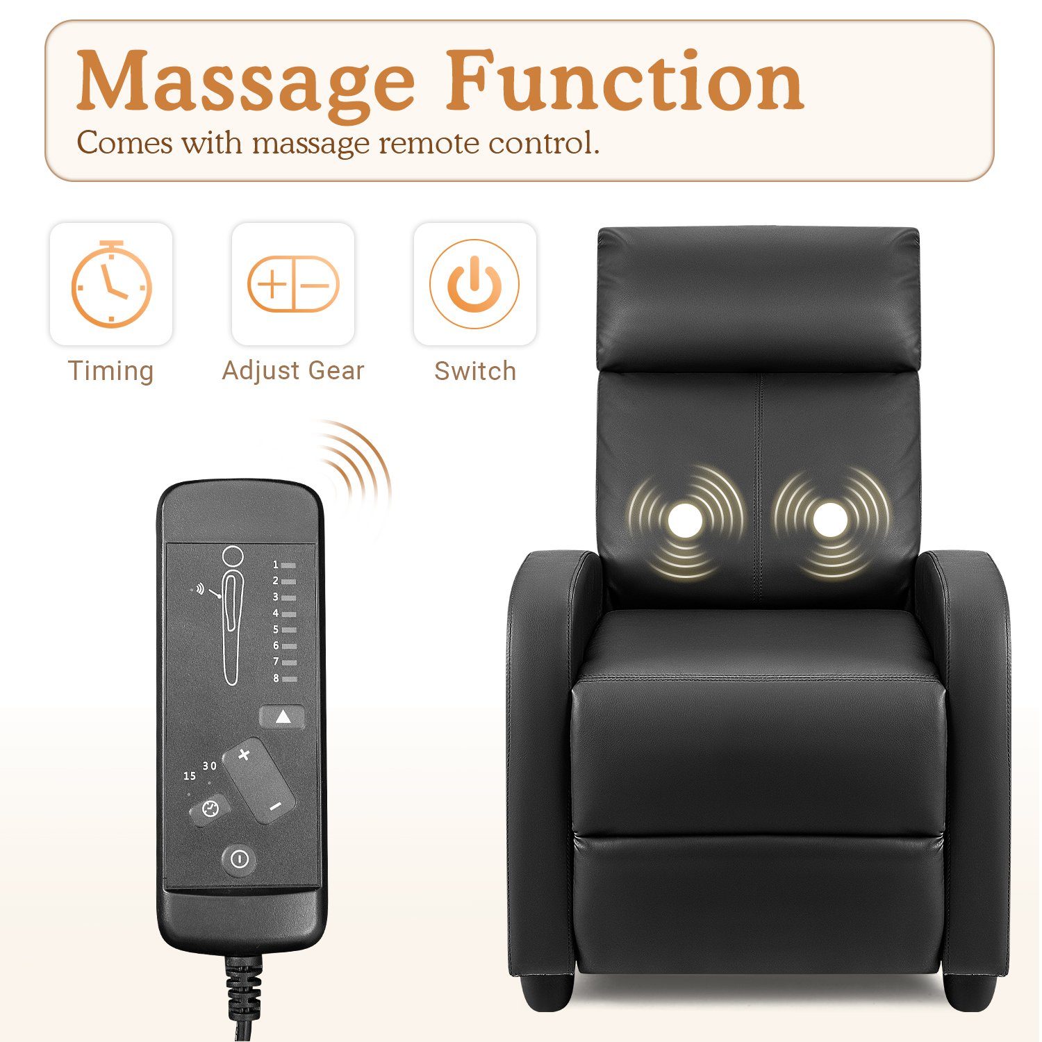 Homall Massage Recliner Chair, Single Sofa Black photo 4