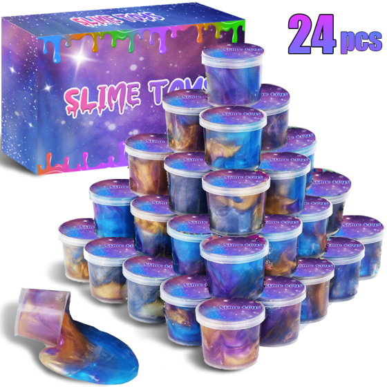 24 Pack Slime Kits, Blue Purple Gold Glitter Stretch Slime Toys, Pressable Kneadable Stress Relief Sensory Fidget Toys for Girls & Boys,Birthday Party Favors for Kids