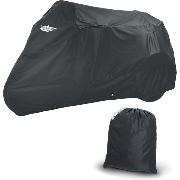 Motorcycle Trike Cover - Weather-Resistant with Elastic Hem, Rustproof Grommets, Storage Bag, Windshield Liner, Antenna Flaps & Expandable Windshield Pockets