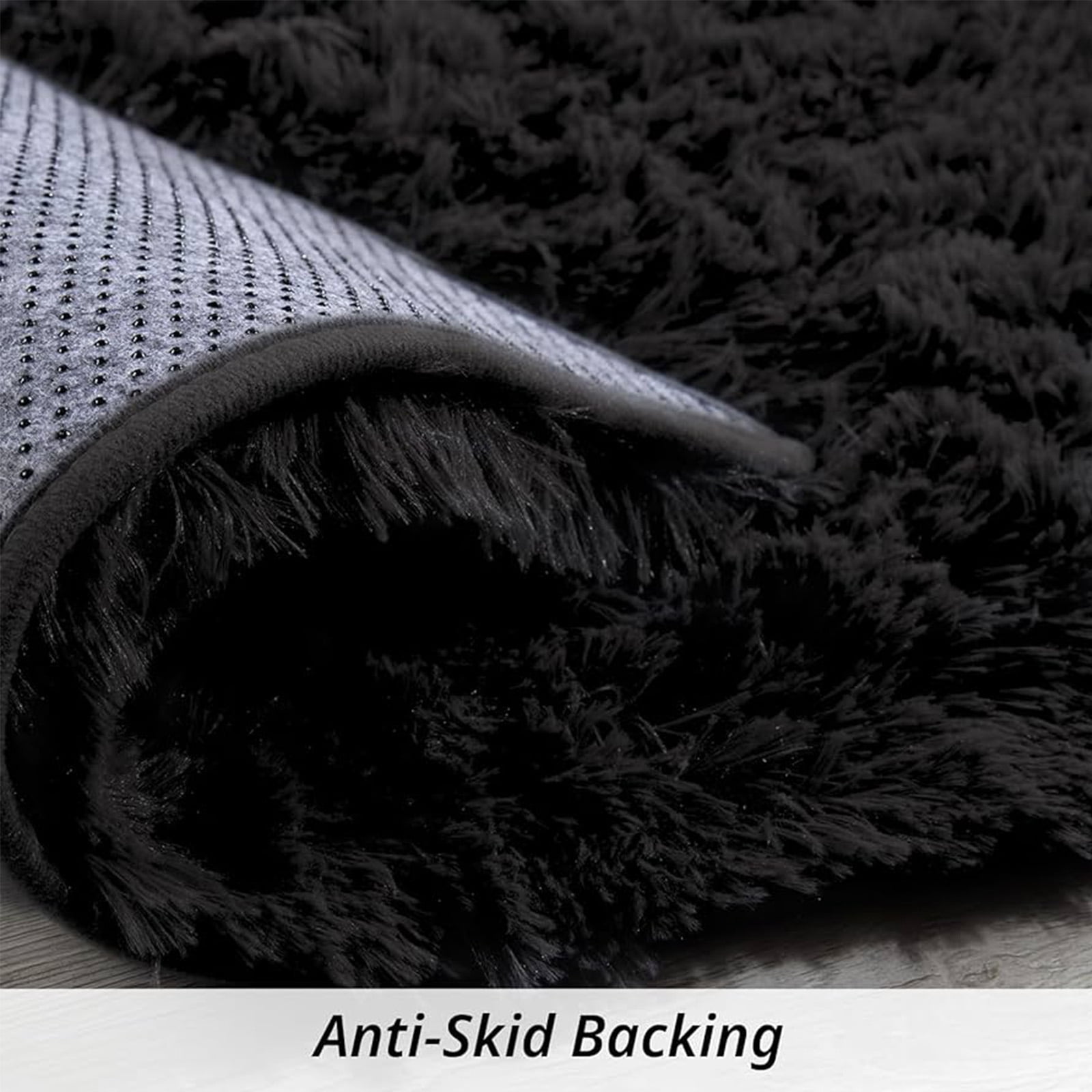 SUSUZI 5' x 7' Shaggy Area Rug, 2" Thick Ultra Plush Fluffy Carpet with Non-Slip PVC Backing, Black Modern Soft Rug for Bedroom Living Room Kids Room