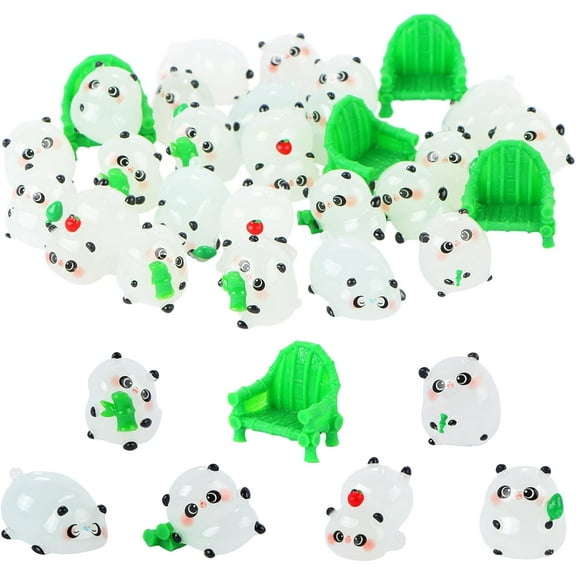 28 Pieces Mini Panda Figurines for Dollhouse Miniatures Resin Animals Luminous Tiny Animals for Cake Topper Fairy Garden Micro Landscaping Decoration