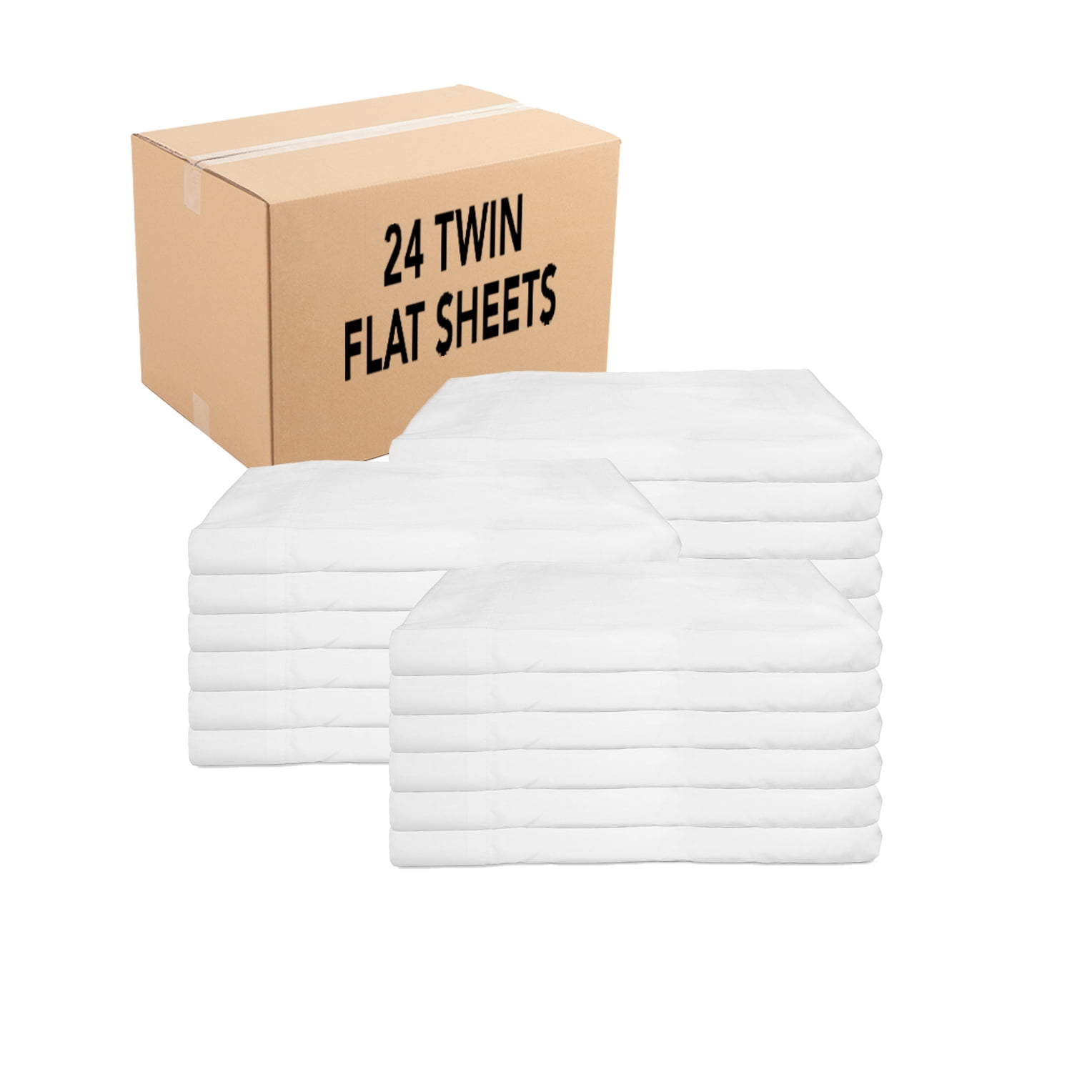 Lulworth Flat Bed Sheets (Twin, Bulk Case of 24) Soft, 180 Thread Count, Poly/Cotton Blend, White