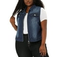 thumbnail image 4 of Unique Bargains Women's Plus Size Trucker Zipper Front Denim Jacket Vest, 4 of 7