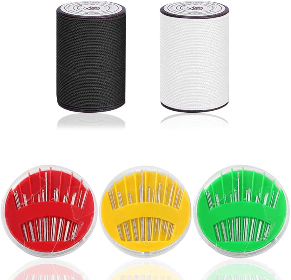 Set of 5, Dual Duty All-Purpose Thread with Assorted Hand Needles in Compact, SourceTon All Purpose Polyester Thread (330 Yard Each, Black & White) and Sewing Needles