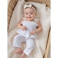 thumbnail image 4 of Loicainy Baby Girls Summer clothes 2-Piece Set, Bow Sling Ruffle Top  Waffle Pants Outfits, 95%Cotton Soft Set 6-9M-4-5T for Hot Days, 4 of 9