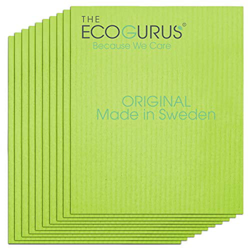 Original Made in Sweden by The EcoGurus, Swedish Dish Clothes No Odor 10 x White Multi-Surface Swedish Dish Cloths Swedish Dishcloths for Kitchen Cellulose & Cotton Swedish Dishtowels 