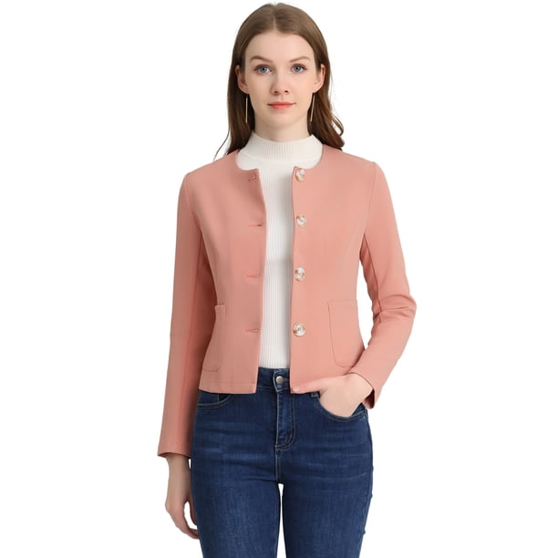 Chaqueta De Mujer Con Botones Cortos Y Ligeros Vintage De Otoño Con Bolsillos Rosa oscuro S