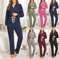 thumbnail image 1 of Yuyuzo Pajama Sets for Women Casual Button down Shirts Homewear Drawstring Pants 2 Piece Knit Loungewear Outfits, 1 of 7