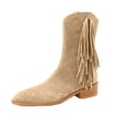 thumbnail image 2 of Fitoron Women's Mid Calf Boots Vintage Tassels Cowgirl Boots Block Heel Suede Slouch Boots Christmas Gift- Khaki 7.5, 2 of 8