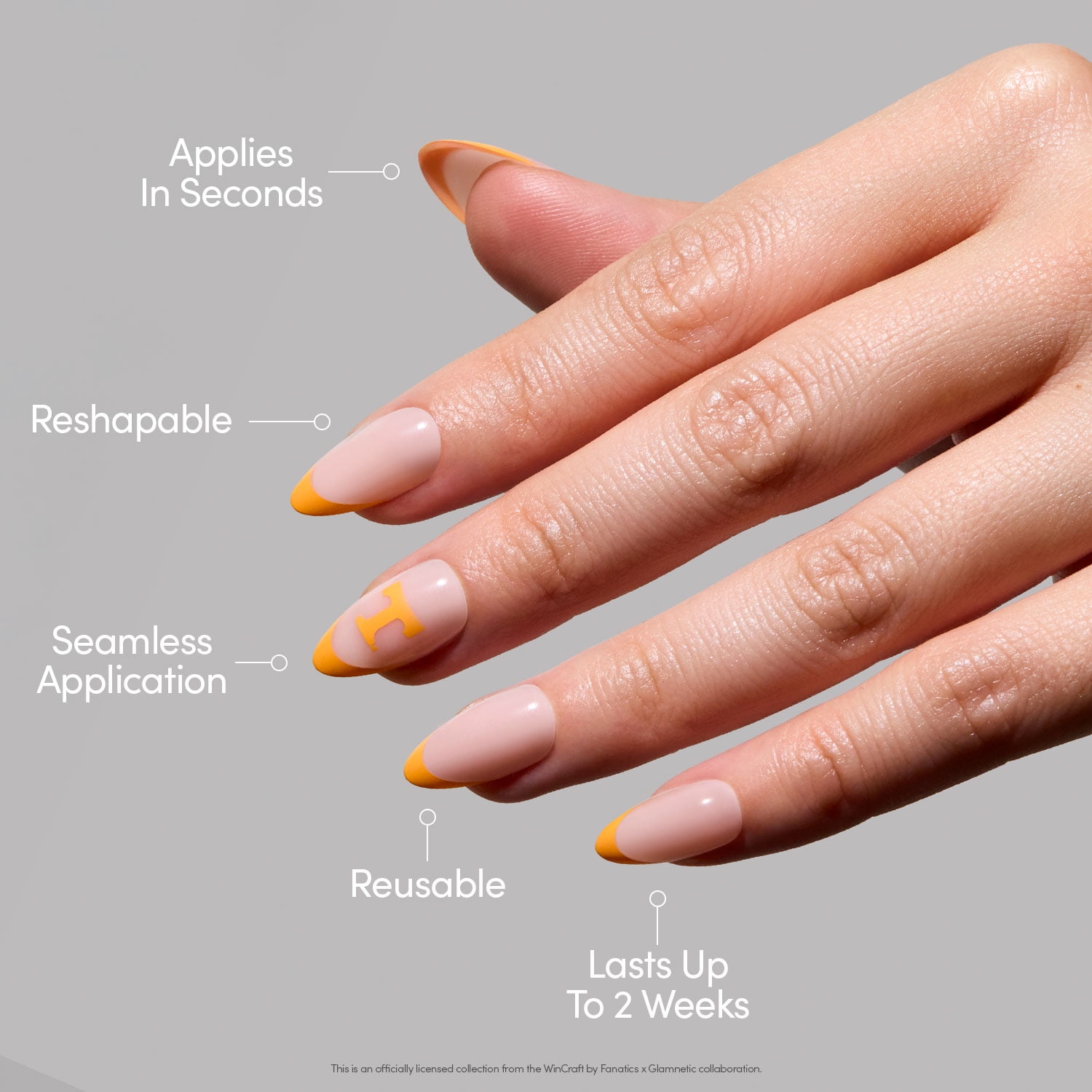 Glamnetic x Fanatics Press On Nails - Tennessee Volunteers | Short Almond Fake Nails, NCAA Volunteers Orange French Tips, College Nails, Salon-Quality | 15 Sizes - 30 Nail Kit with Glue