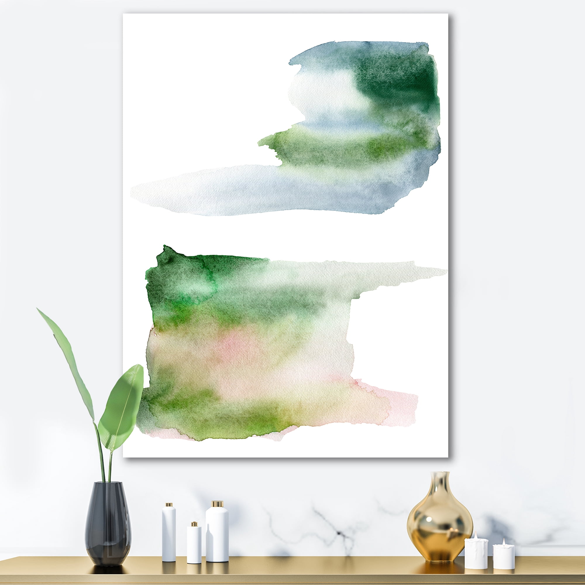 Designart ' Blue Green and Pink Spots Clouds ' Modern Canvas Wall Art Print