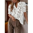 thumbnail image 5 of PRETTYGARDEN Womens Summer Lace Tops Short Puff Sleeve Casual Dressy Blouses Eyelet Crew Neck Buttom Down Shirts, 5 of 7