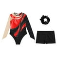 thumbnail image 3 of TiaoBug Girls Metallic Long Sleeve Gymnastics Leotard with Shorts Hair Dance Unitard Biketards Red 6, 3 of 7