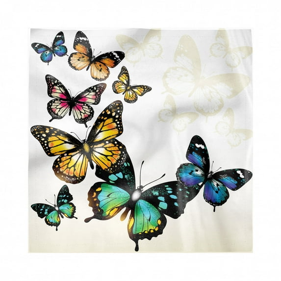 Butterfly Decorative Satin Napkins Set of 4, Vivid Monarch Butterflies Flying Shades Shadows Dreamlike Fantasy Display, Square Fabric Party & Dinner Napkin, 12", Multicolor, by Ambesonne