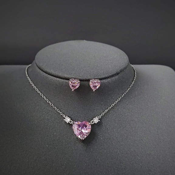 Xinyolin Women Earring Necklace Set Pink Rhinestone Heart Shape Pendant Stainless Ear Neck Decoration Jewelry Prom Wedding Party Jewelry Set