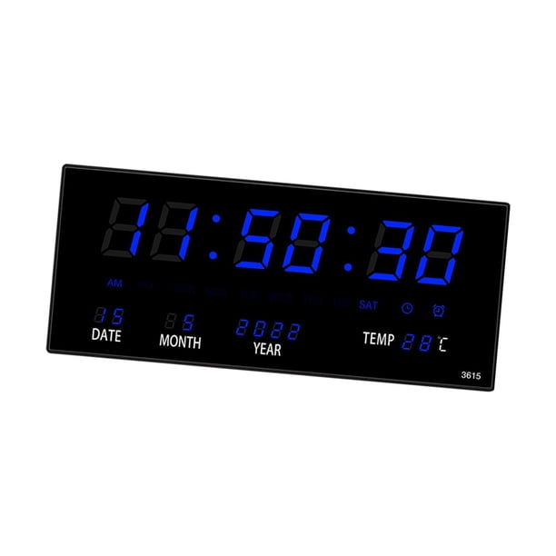 Reloj despertador digital con pantalla de temperatura y calendario perpetuo. Azul