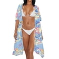 thumbnail image 3 of HELLHERO Island Sunset Long Kimono Swimsuit Cover Up Fashion Polyester Lightweight Beach Cover Up, 3 of 6