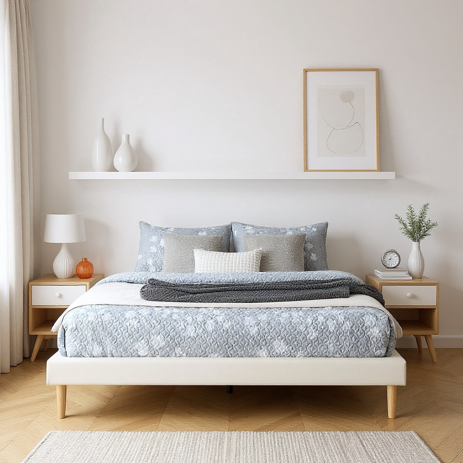 Headboard-Free King Size Wood Slat Platform Bed Frame,White