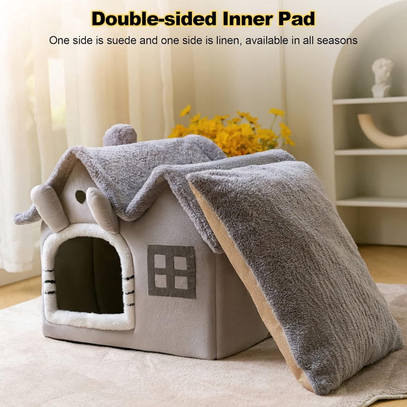 ColourTree Medium Luxury Double Roof Indoor Dog House Cat Nest,Foldable Warm Soft Kennel,30D High Elastic Memory Sponge,Removable Cushion and Non-Slip Bottom