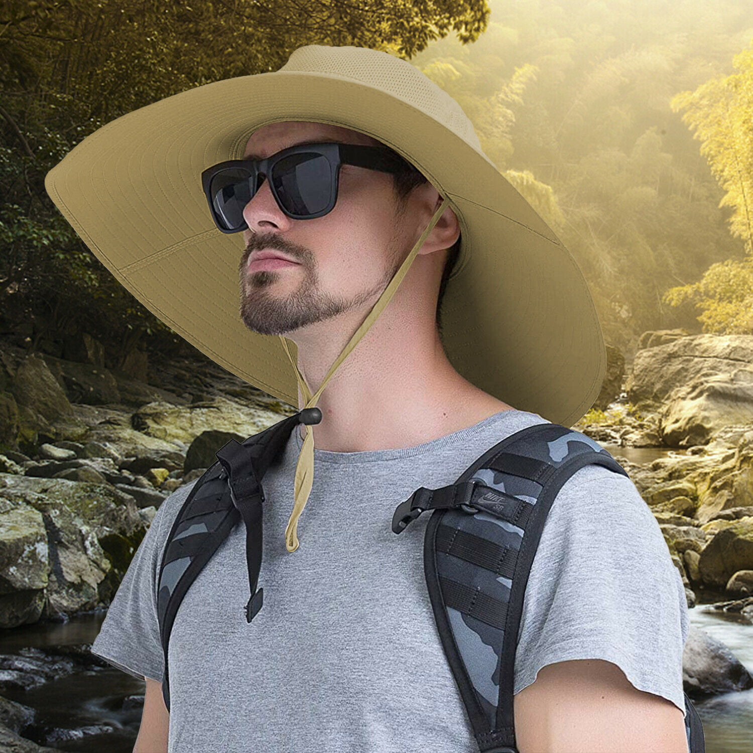 ilfioreemio Super Wide Brim Sun Hat for Men UPF50+ UV Protection Waterproof Boonie  Bucket Hat for Fishing, Hiking, Camping, Gardening 