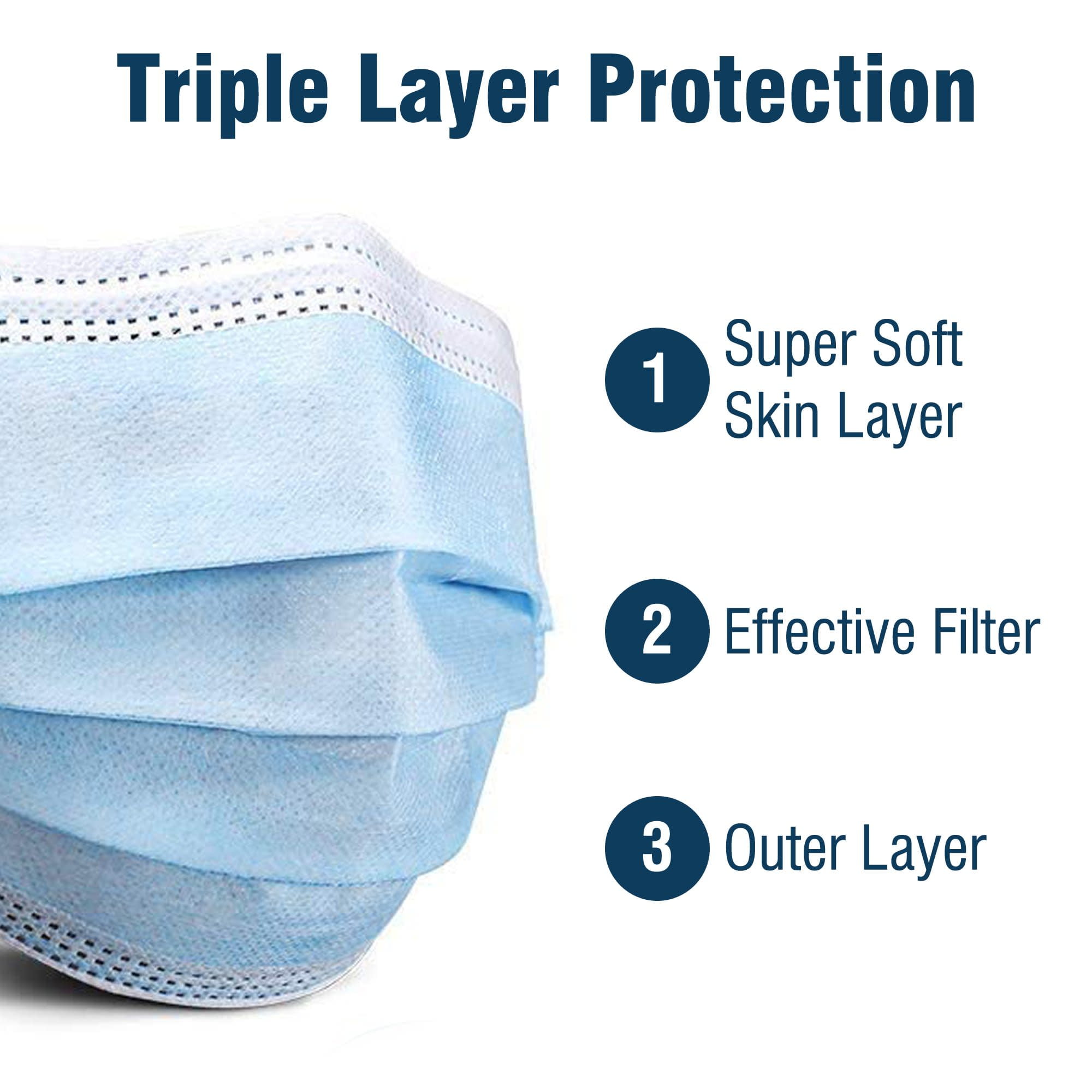 (40 Pack) Disposable Face Masks 3-Ply Individually Wrapped , 50ct - Blue