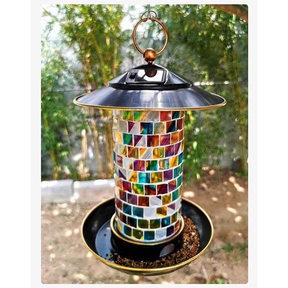 LACKUST Bird Feeders Outdoor Clearance,New Solar-Powered Hanging Iron Bird Feeder with Lighting for Outdoor Use,A