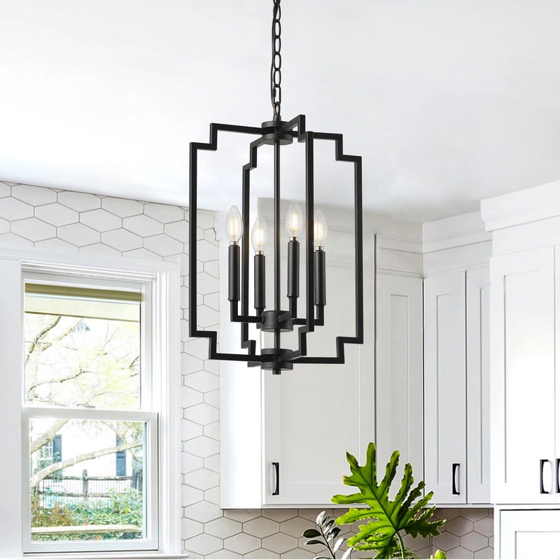 Matte Black Kitchen Island Pendant Lighting Industrial Hanging Light Fixture with Adjustable Chain for Dining Room - 13.9 IN
