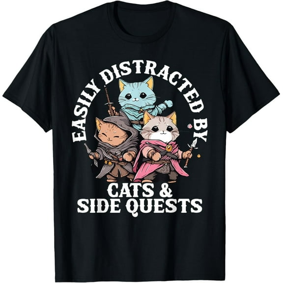 Cats Side Quest T-Shirt – Funny Tabletop Gaming Tee for Men Women Kids Cat Lovers