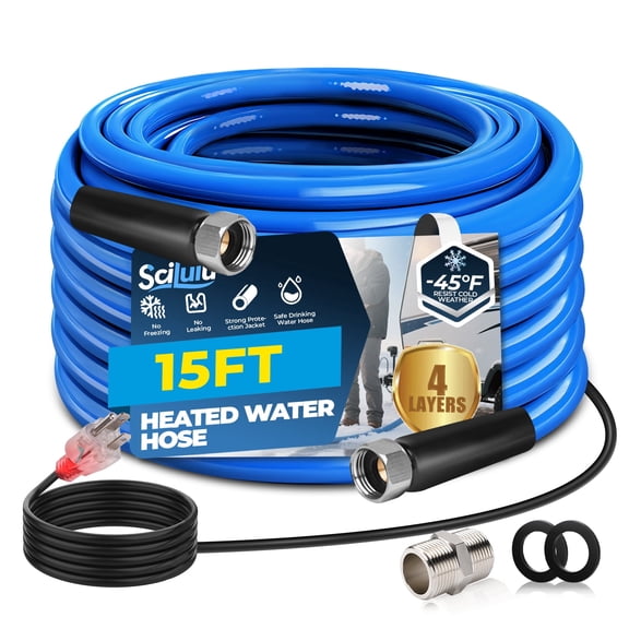 Scilulu 15FT Heated Water Hose for RV,-45 ℉ Antifreeze Heated Drinking Garden Water Hose,Electrically Heated Garden Hoses,Rv Water Hose (15FT)