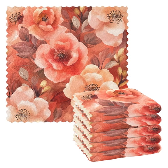 6 Pieces of Kitchen Towels 11x11Inch Kitchen Dish Cloths Kitchen Dish Towels Reuseable Cleaning Cloths Vibrant Orange Flowers