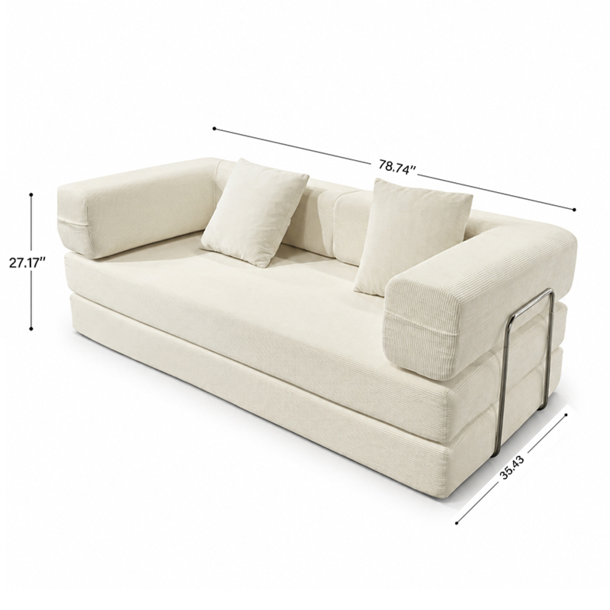 HOQBN Double Sofa Bed, Multifunctional Compression Sofa, Wide Body Pure Spine Sofa, Fine Striped Corduroy Fabric Sofa for Living Room Ancient White
