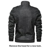 Hood Crew Mens Pu Faux Leather Jacket with Removable Hood Black S