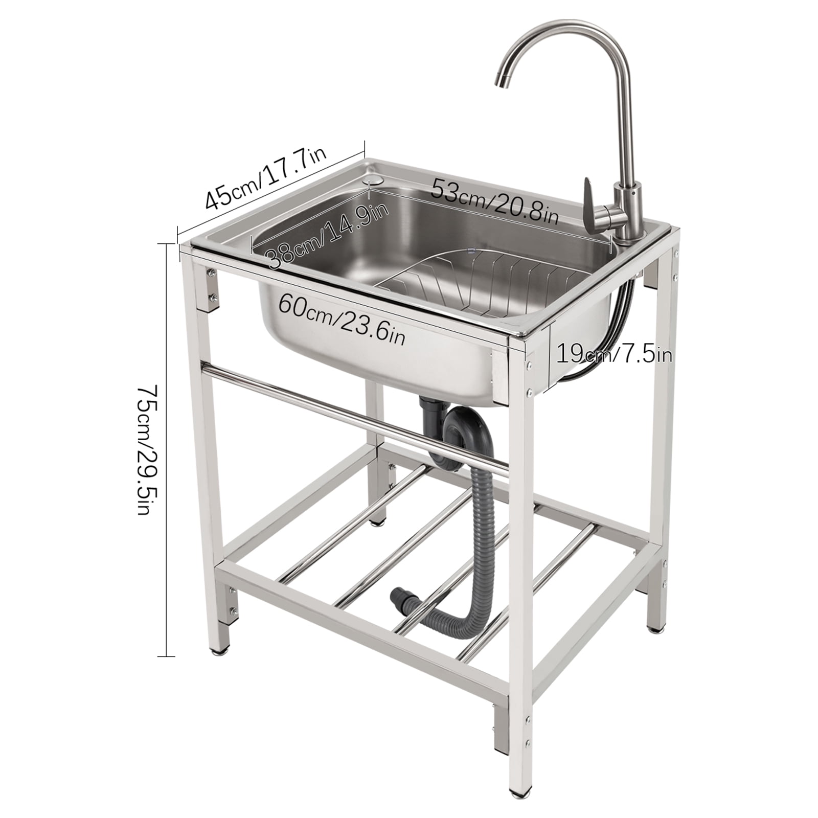 Commercial Stainless Steel Sink Outdoor Single-Bowl Utility Sink With Faucet for Homes, Restaurants