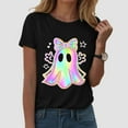 thumbnail image 2 of enyan Halloween Womens Shirt Halloween Ghost Shirts for Women Casual Short-Sleeved Ghost Print T-Shirt Retro Fall Spooky Season Tees Tops Black,L, 2 of 2