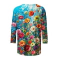 thumbnail image 4 of Women's Vintage Spring Elegant Shirts Flora Print 3/4 Sleeve Tunic Tops Loose Fit Flowy Fashion 2024 Y2K Tops Dressy Casual Summer Clothes for Teen Girls Round Neck Blouse Multicolor T Shirts M, 4 of 4